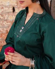 Green Farshi Set | Elegant Cotton Short Shirt with Farshi Shalwar by Rehwar