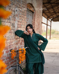 Green Farshi Set | Elegant Cotton Short Shirt with Farshi Shalwar by Rehwar