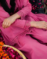Tea Pink Cotton Short Shirt Set with Flared Palazzo