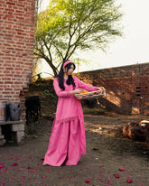 Tea Pink Cotton Short Shirt Set with Flared Palazzo