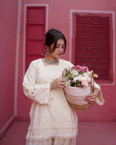 Cream Swan Farshi Set | Summer Collection