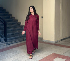 Cotton Lawn-Maroon Classic Coord Set.