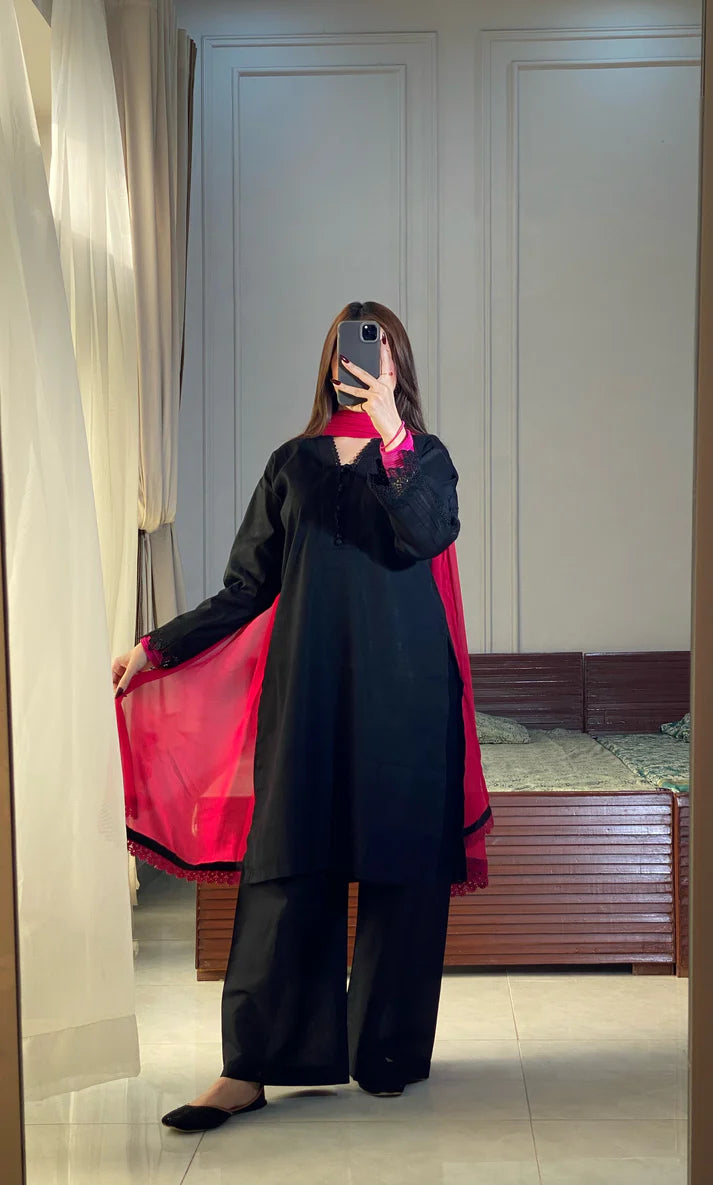 3 Piece -Lawn Dress With Plazo