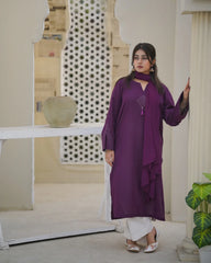 Plum Khaddar Embroidered Suit with Straight Pants