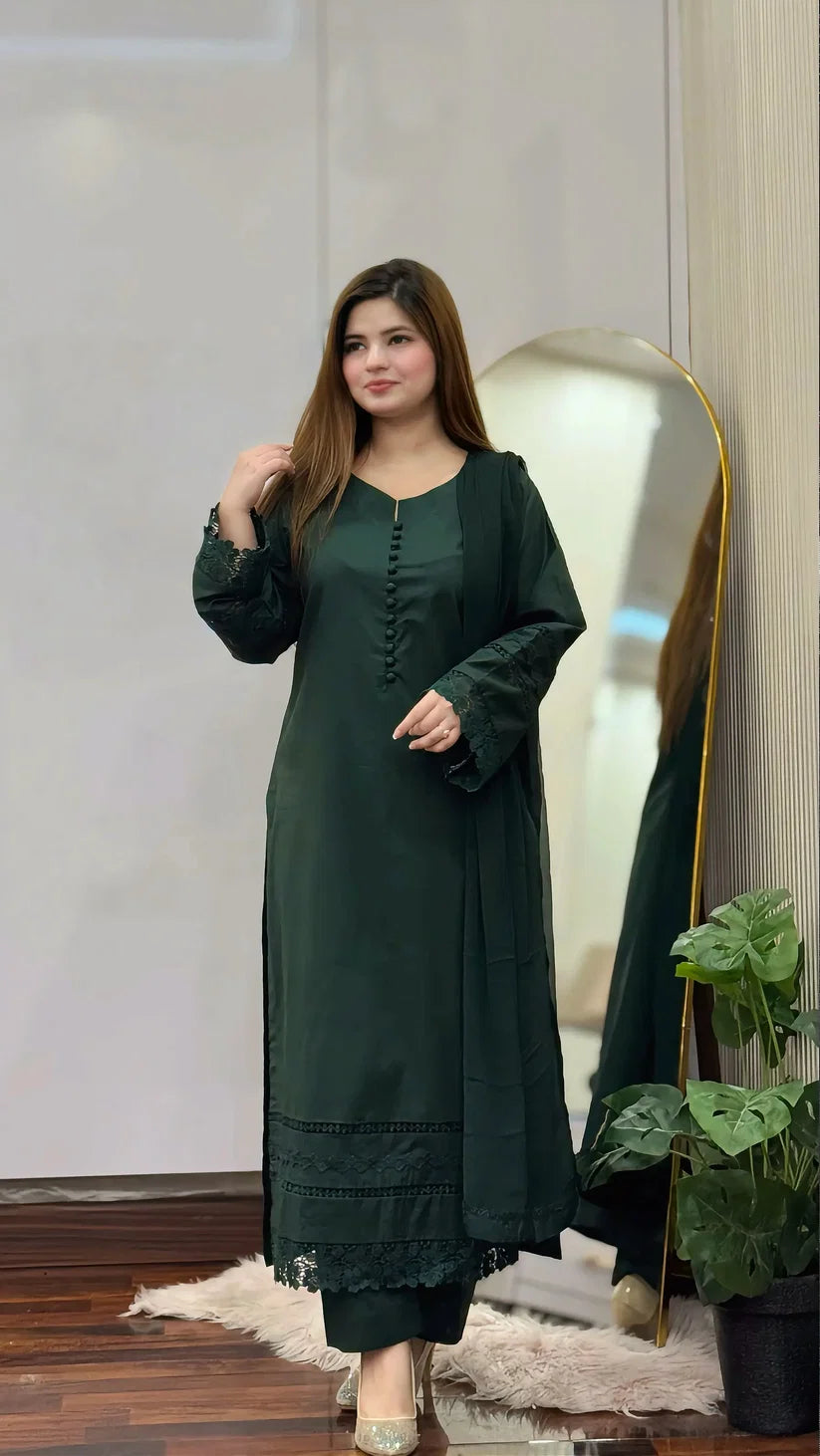 3 Piece Pure Lawn Stitched Suit – Elegant Printed Lawn Dress for Women