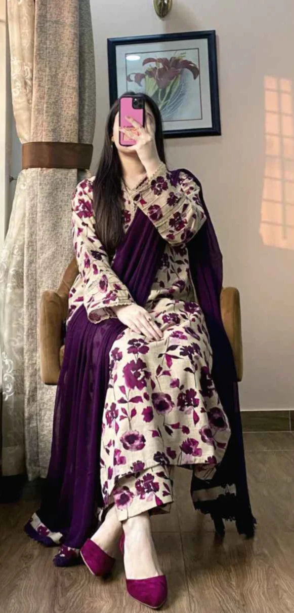 3 Piece -Doriya Lenan Stitched Dress -051
