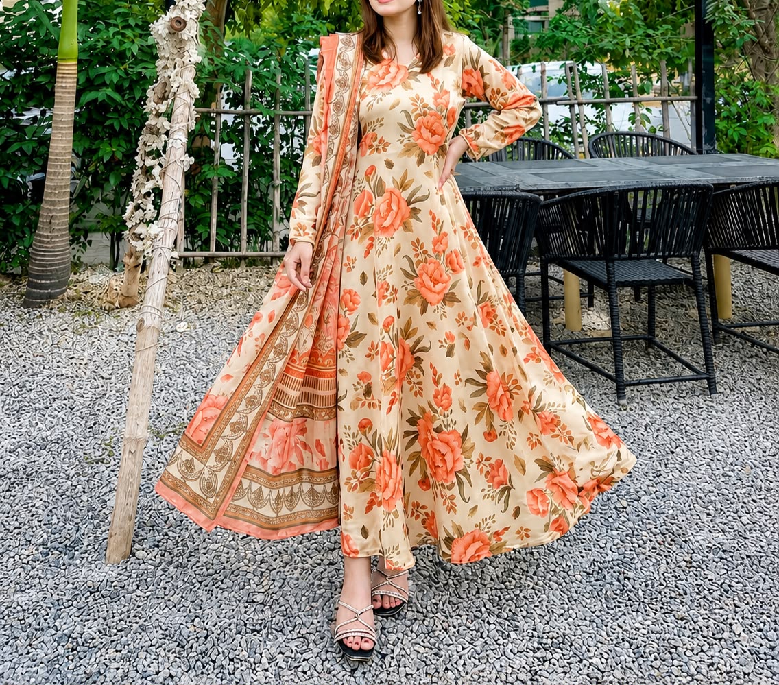 2PC Floral Pishwas & Dupatta