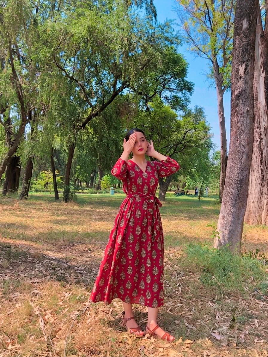 Red-Printed Lawn Dress